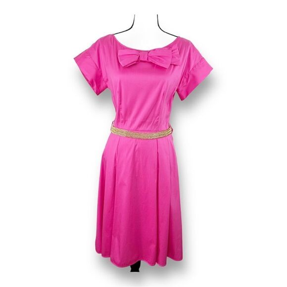 Barbie Pink Vintage Vibe Cotton Short-Sleeve Prada Dress w/Bow Sz EU 42 US 12 - Picture 1 of 16